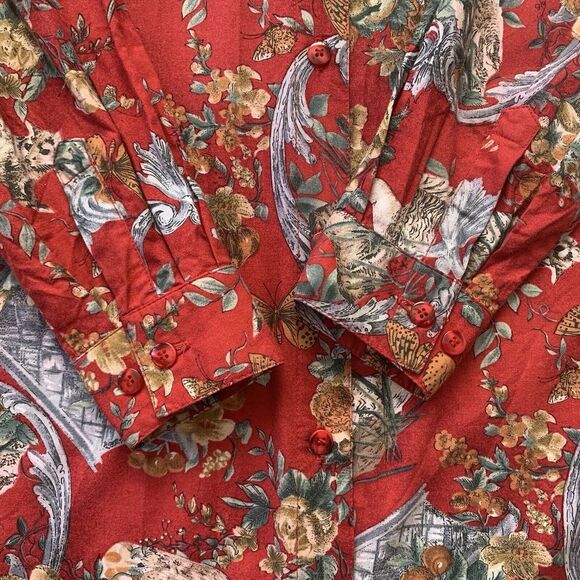 Hunt Club Women's Medium Red Nature Themed Collared Long Sleeve Button Up Top - Picture 11 of 16